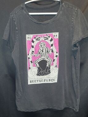 Beetlejuice Graphic Unisex Black Tee with Pink Accent No Size Tag